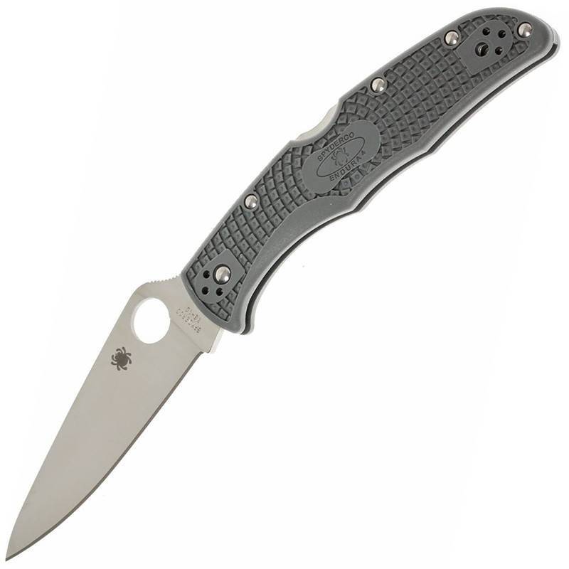 Spyderco Endura 4, Flat Ground, VG10 Satin Plain Blade, Gray FRN Handles