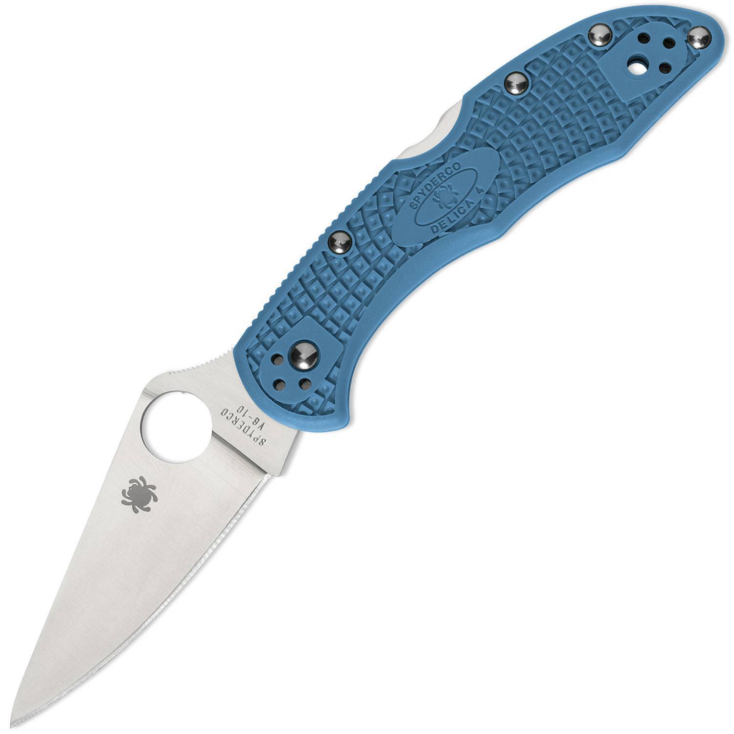 Spyderco Delica 4 Flat Ground, VG10 Satin Plain Blade, Blue FRN Handles