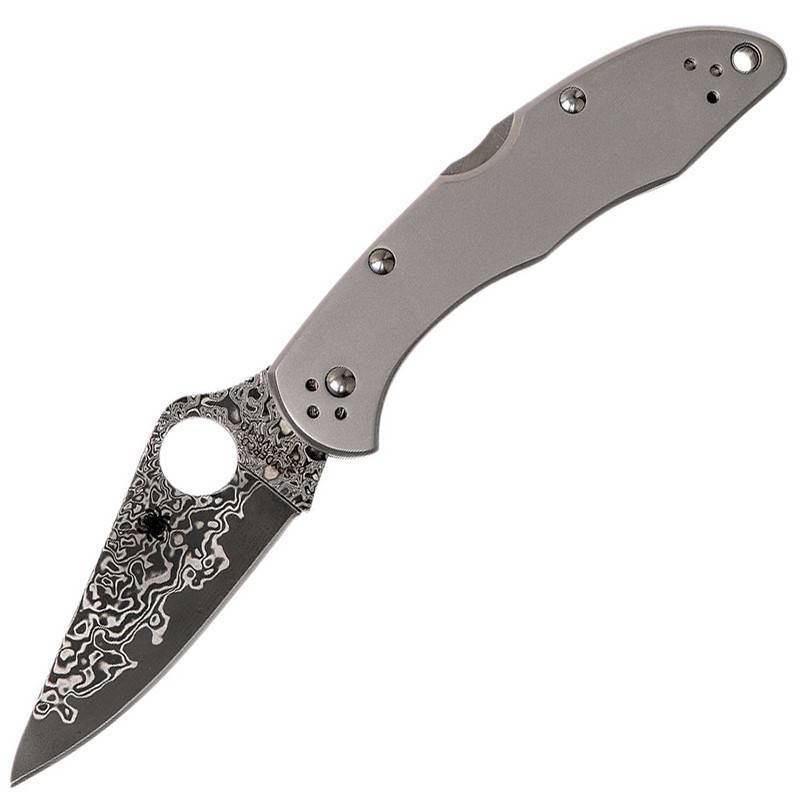 Spyderco Delica 4 Titanium Damascus, Plain Edge