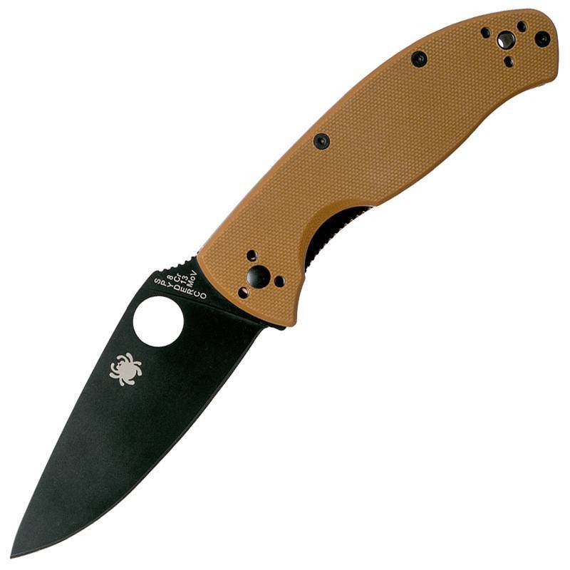 Spyderco Tenacious, Brown G10 Handle, Black Blade, Plain