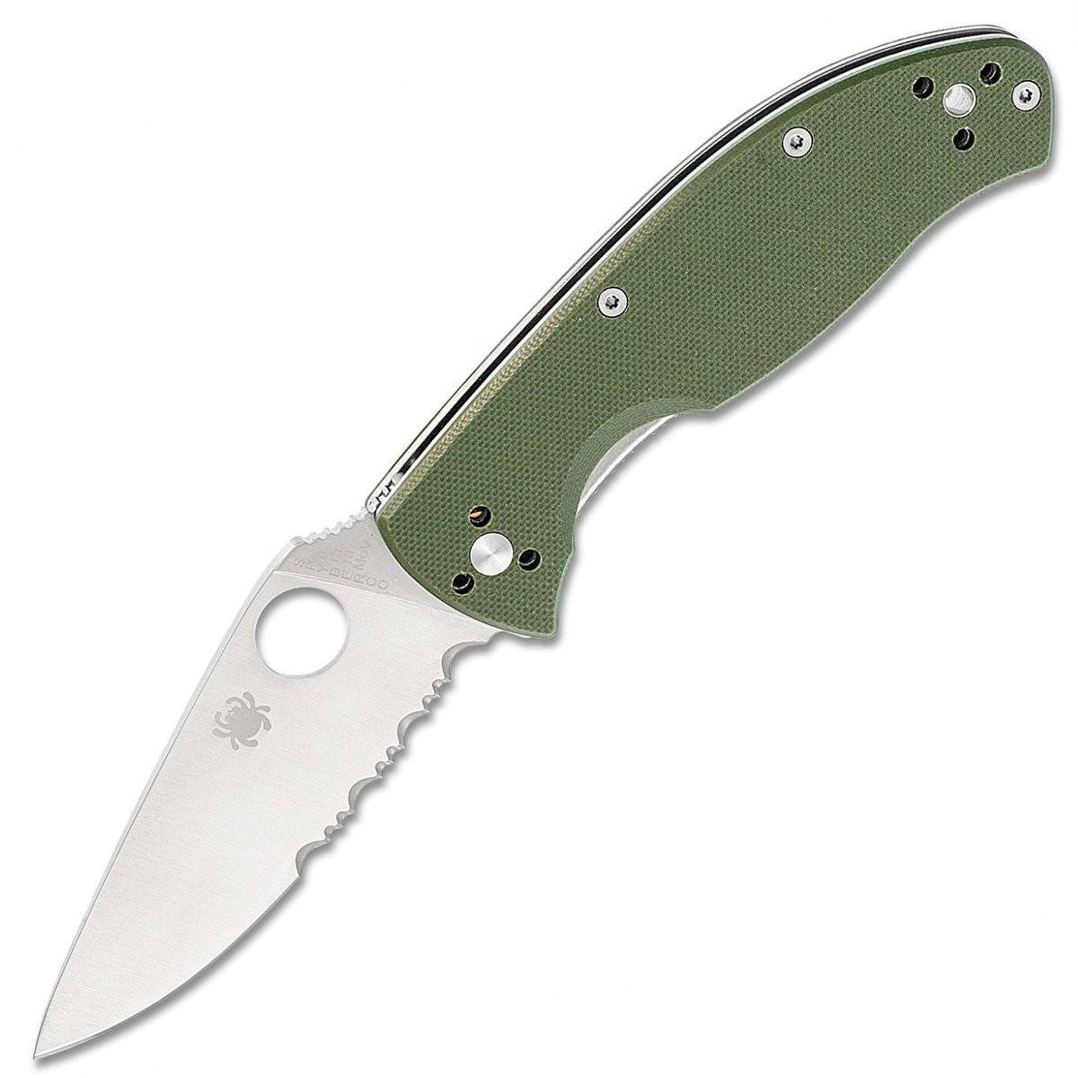 Spyderco Tenacious Satin Part Serrated Blade Green G10
