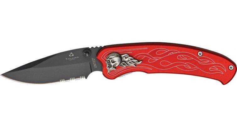 Полуавтоматический нож United Cutlery Tailwind Nova Skull Red Straight Serrated Edge Folder