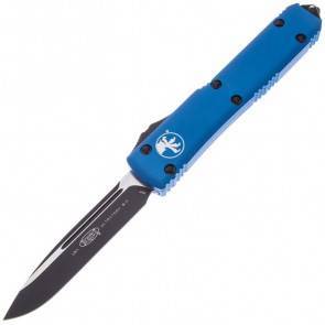 Автоматический фронтальный выкидной нож Microtech Ultratech S/E Blue Aluminium, DLC, Bohler M390