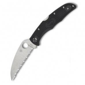 Складной тактический нож Spyderco Endura 4, Wharncliffe, VG10 Satin Full Serrated, Black FRN Handle
