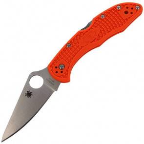 Складной EDC нож Spyderco Delica 4 Flat Ground, VG10 Satin Plain Blade, Orange FRN Handles