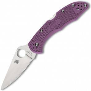 Складной EDC нож Spyderco Delica 4 Flat Ground, VG10 Satin Plain Blade, Purple FRN Handles