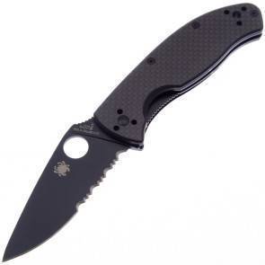 Складной нож Spyderco Tenacious Black Blade Part Serrated Carbon Fiber Handle