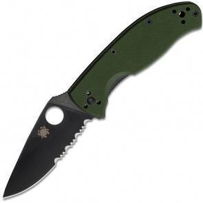 Складной карманный нож Spyderco Tenacious, Green G10 Handle, Black Blade, Part Serrated