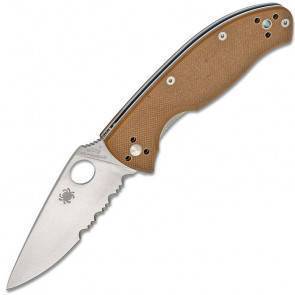 Складной тактический нож Spyderco Tenacious, Brown G10 Handle, Part Serrated