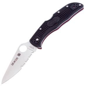 Складной нож Spyderco Endela Thin Red Line Satin Part Serrated Blade VG10 Black FRN