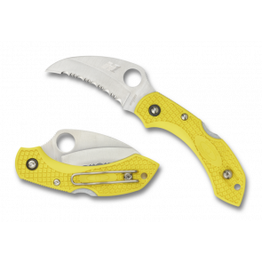 Складной туристический нож Spyderco Dragonfly 2, Yellow FRN handle, H1 Steel, Full Serrated, Hawkbill